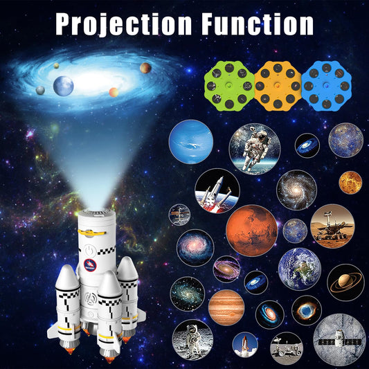 deAO Space Shuttle Rocket Toy with Light & Sound, Smoke Functions, 5 In1 STEM Science Learning Toy Projection Lamp Space Toy, with 4 Astronauts, Gift (Sky-1)