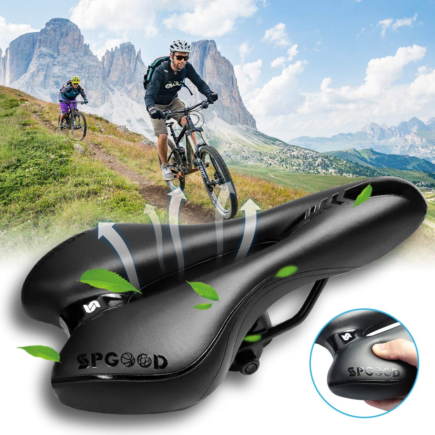 SPGOOD Bike Saddle Men Women Comfortable Wide Soft Gel Ergonomic Bicycle Seat with cover & wrench for Mountain Bike MTB Trekking Road Bike Indoor Cycling E-Bike Bicycle Seat 27*16cm