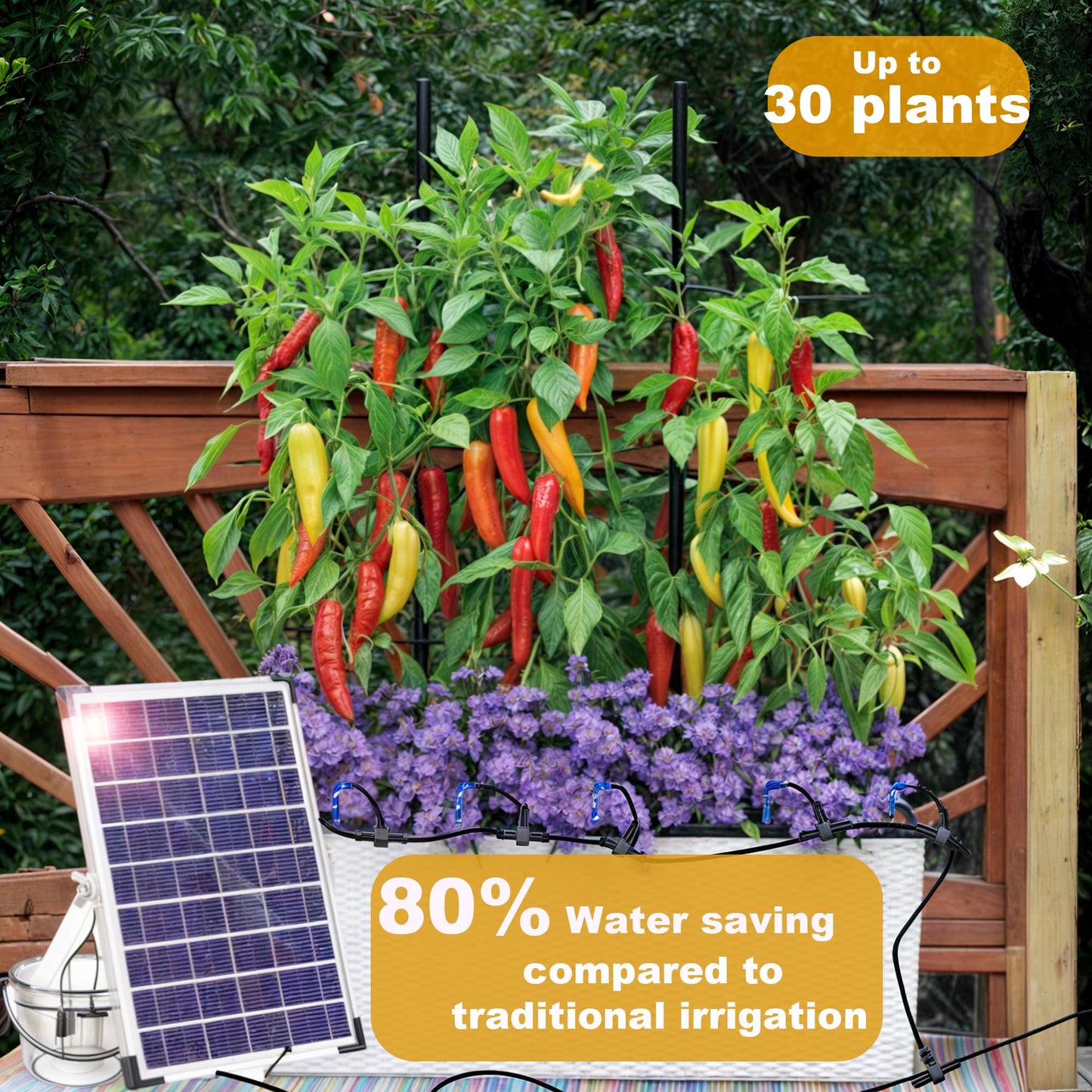 RISINGUP Solar Irrigation System for 30 pots, Plant Watering Devices Solar-powered automatic DIY irrigation system, garden irrigation system with 12 time modes for outdoor gardens.