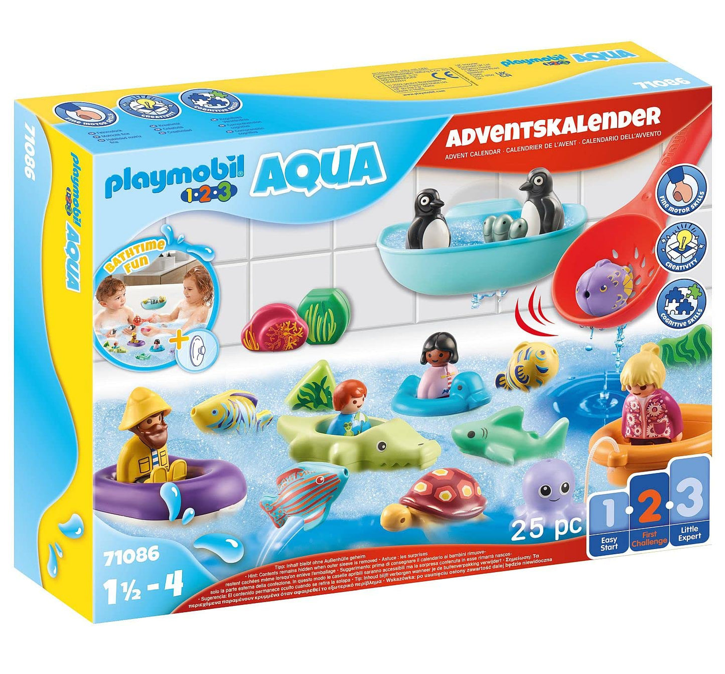 PLAYMOBIL 1.2.3 Aqua 71086 Advent calendar for children: fun in the bath, with floating animals, bathtub toys, suitable for kids aged 1.5 years and up.