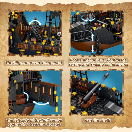 TOY PLAYER Black Hawk Pirate Ship Building Blocks Set Compatible with Lego, 652PCS. Ideal gift for 8-16 boys and girls, as well as adults who love pirates and building toys.