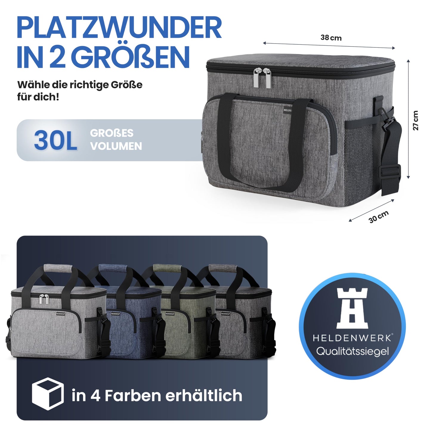 HERO-WORK Cooler Bag Large foldable - Insulated cooler box thermal bag leak-proof & waterproof - Picnic lunch bag, breakfast bag, thermal bag, insulated bag