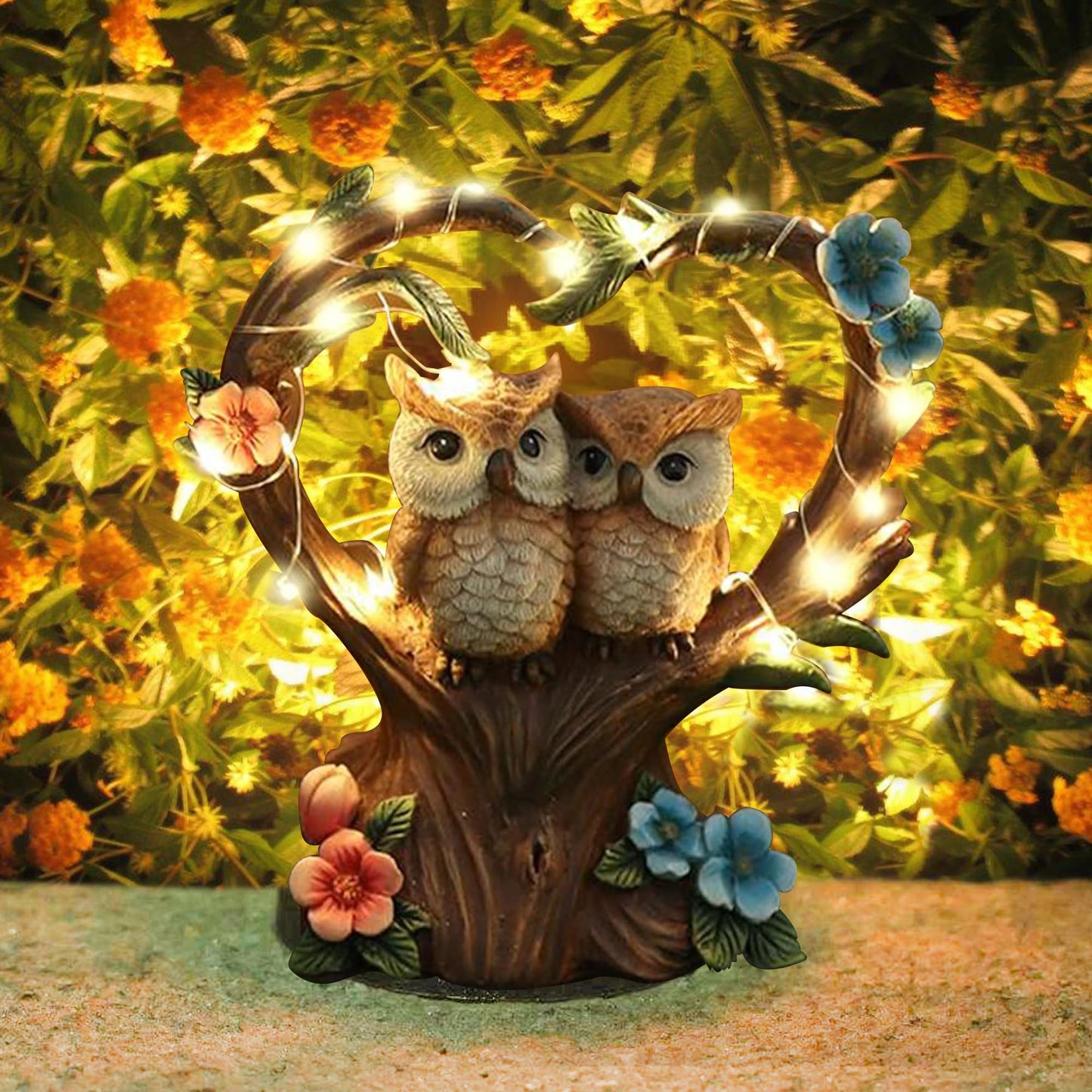 Songyea outdoor garden decorations, weatherproof solar garden owl figures with LED lights, garden statues for balcony/terrace/lawn/room decor, mom/women.