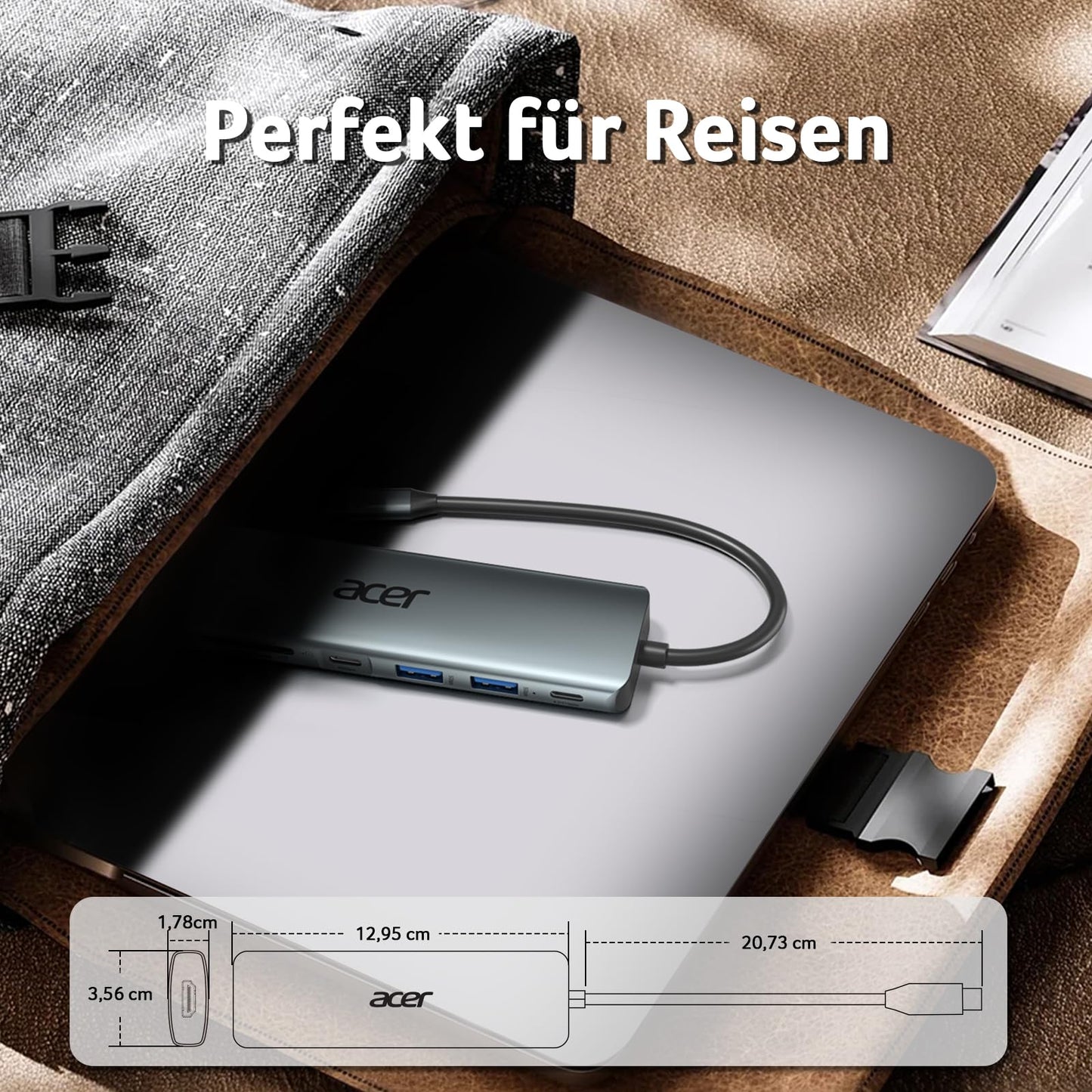 Acer USB C Hub, 7IN1 USB C to 4K HDMI, 2xUSB 3.0, 1x USB C 5Gbps, 100W PD, SD/TF Card Reader, Aluminum Docking Station Multiport Adapter for iPhone 15/16 Series, MacBook/iPad Pro/Air, S24, Surface, etc.