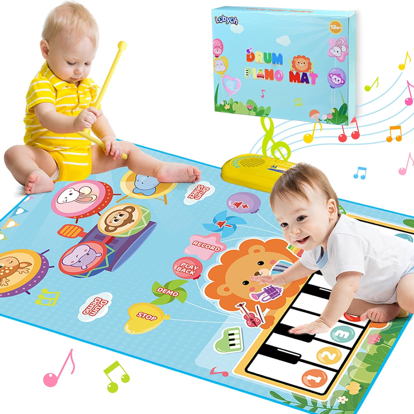 Lobyoh Baby Toys 1 Year, 2-in-1 Music Mat Piano Mat for Toddlers, Drum Toys, Educational Gifts for Boys Girls 1 2 3 4 5 Years