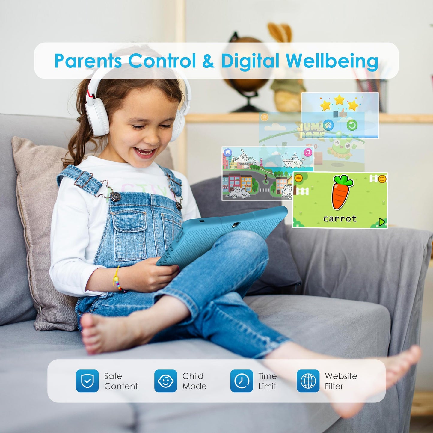 LNMBBS Kids Tablet 10 inch, Android 13 Tablet for Kids, 19GB+128GB/TF 1TB, Kids Tablet with Parental Control, 5MP+8MP, HD IPS Display, WiFi/BT/8000mAh/Google GMS, Learning Tablet with Eva Case-Blue