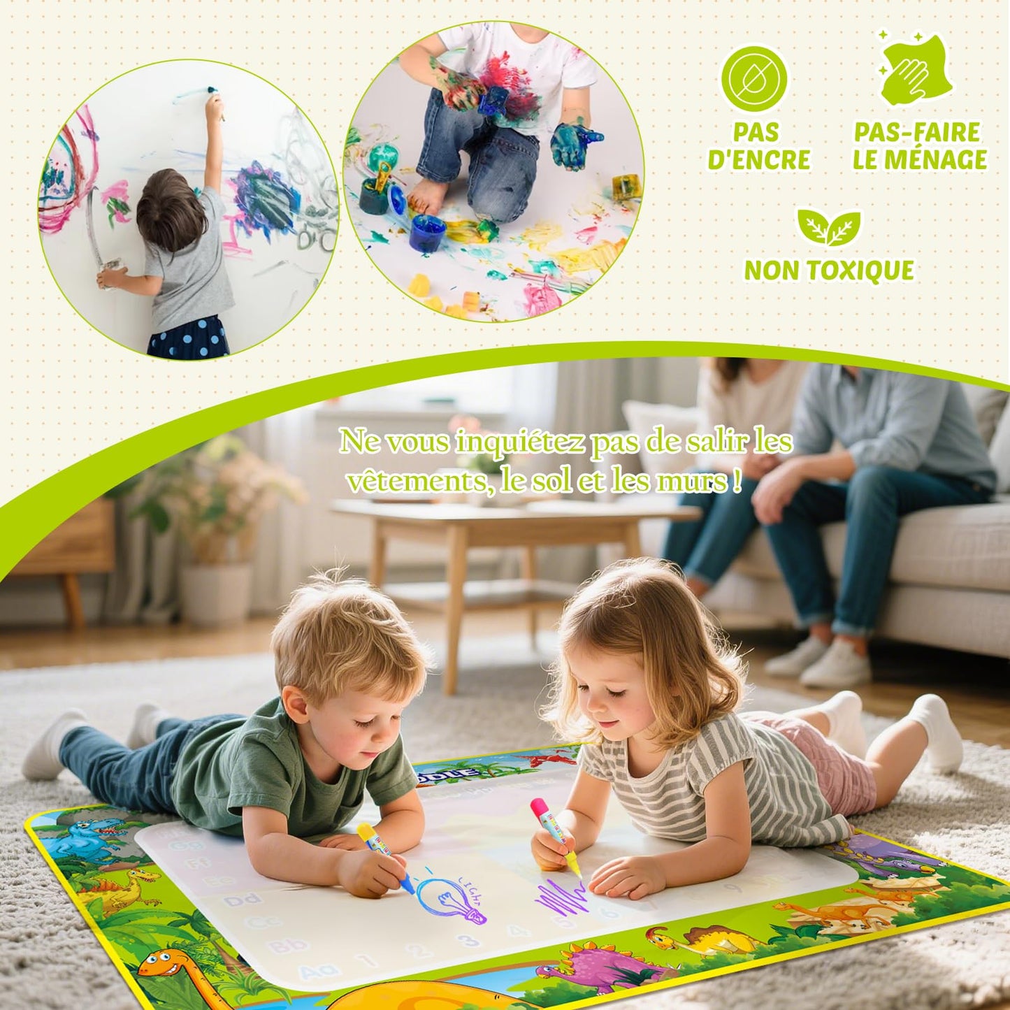 Water Doodle Mat 110*70, Aqua Magic Doodle Painting Mat for Kids Baby Girl Boy, Aqua Drawing Painting Mat Gift Toy for Toddler 1,2,3,4,5,6 Years