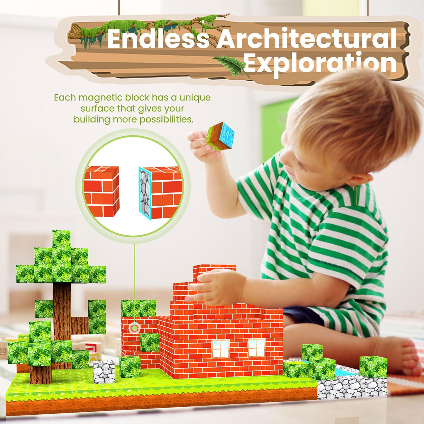 YOTOY Magnetic Building Blocks Build Mine Magnets World Set Magnetic Toy Children's Toy Outdoor Gift for 3-8 Year Old Girls Boys Birthday Toy Child's Toy