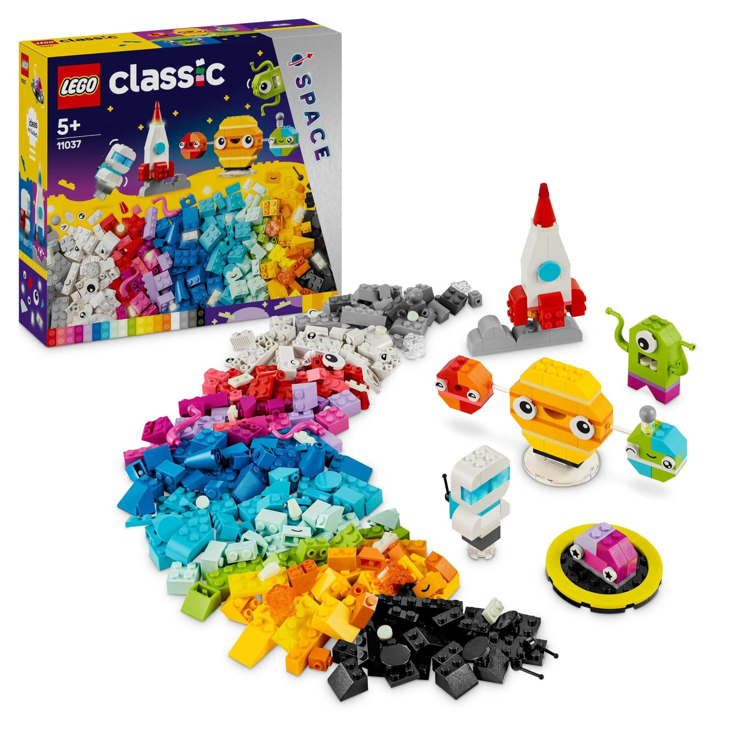 LEGO Classic Creative Space Planets, buildable solar system model for kids, space toy with rocket, spaceship, planets, and alien, gift for children, boys and girls ages 5 and up 11037.