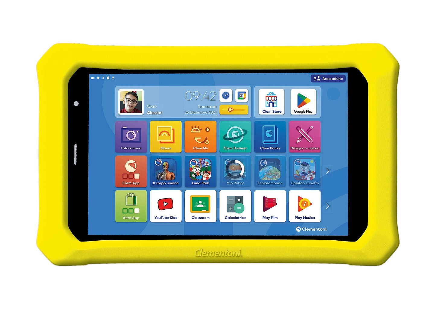 Clementoni - Clempad 8 Inch PRO Tablet 6-12 Years, Educational Technology, Technology for Kids, 8 Inch IPS HD Screen, 16GB Storage, 2GB RAM, Android 13, Italian Color, 16796