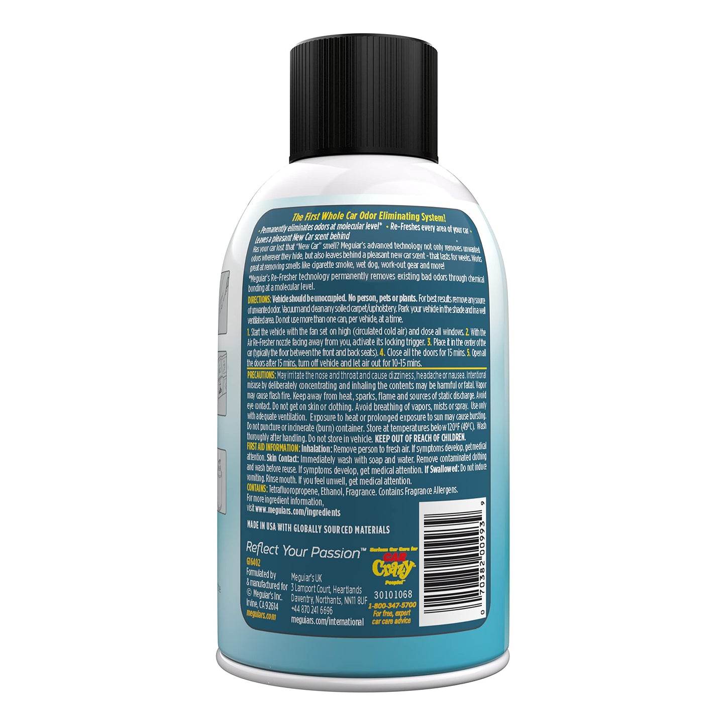 Meguiar's Air Re-Fresher New Car eliminates odors like smoke and pet smells, leaving a long-lasting fresh scent in your vehicle. G16402EU- 59ml.