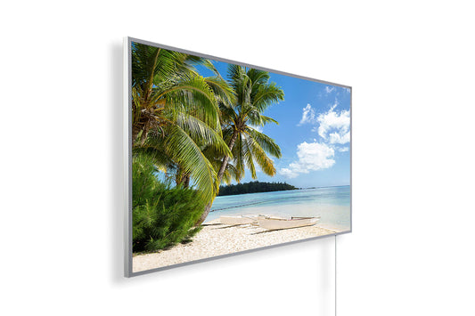 Infrared heater with picture - image motif - TÜV SÜD - 600 watts picture heater - white frame (40. Island palm)