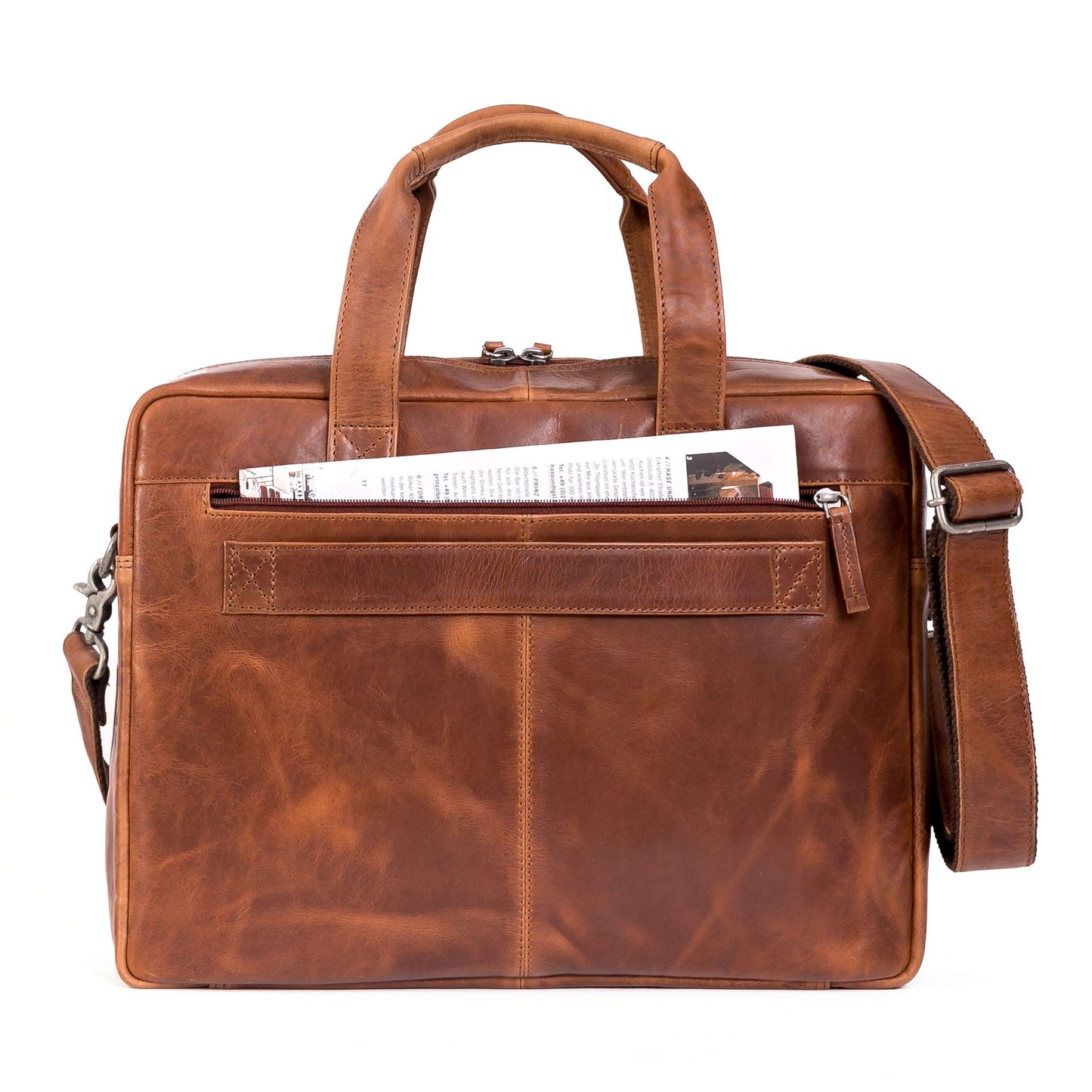 ALMADIH leather laptop bag briefcase BRUNO deluxe - premium business bag shoulder bag men's messenger work bag shoulder bag document suitcase loop brown (BRUNO antique)