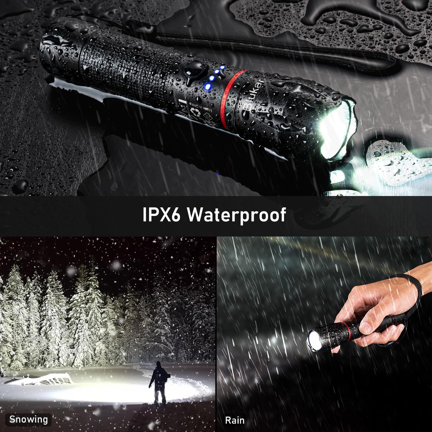 Blukar rechargeable LED flashlight, 2 pieces 2000 lumens super bright zoomable flashlights with 5 light modes & long runtime, IPX6 waterproof handheld lamp for camping, hiking, fishing, emergencies.
