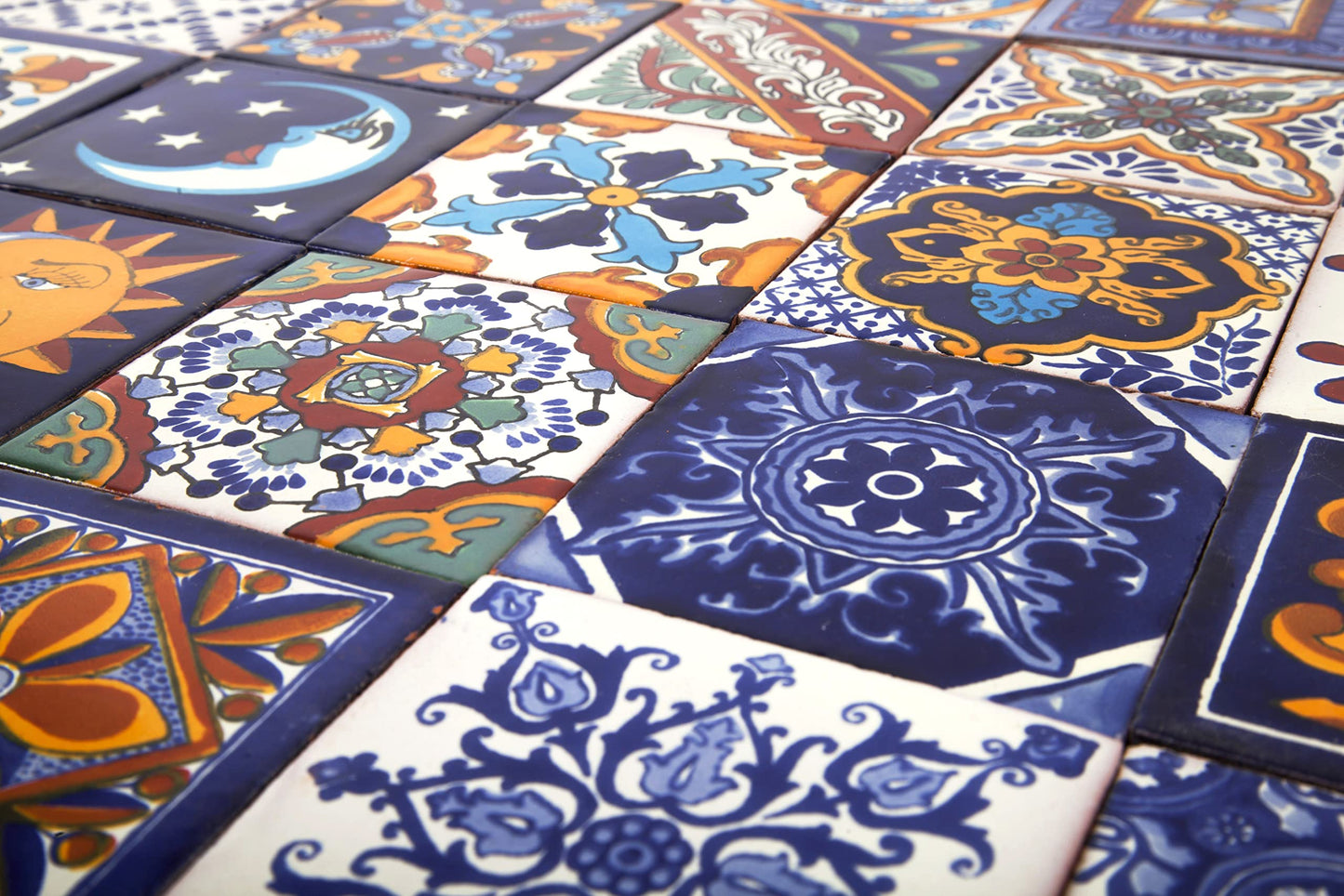 Cerames Mexican Ceramic Tiles Horacio - Set of 30 decorative Mexican mosaic tiles for bathroom, kitchen, shower, stairs, kitchen backsplash | Ceramic mosaic tiles 10.5x10.5 cm
