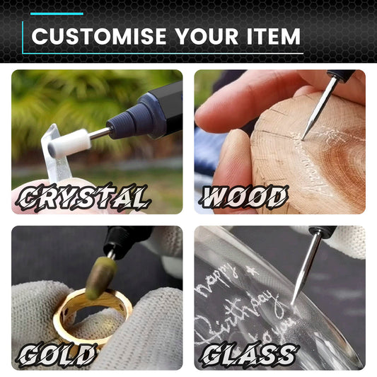 ARROWMAX wireless, rechargeable electric engraving pen with 36 bits, aluminum housing, Bluetooth, APP, wireless magnetic charging, etching tool for DIY, engraving, (SGS MINI), Black