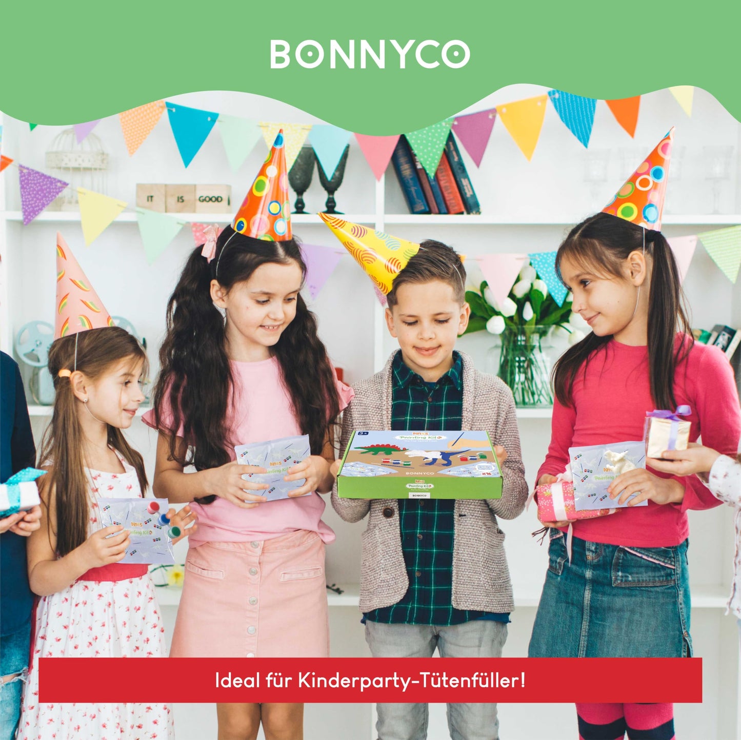 BONNYCO Dinosaur Party Favors for Kids Birthday, 16-piece Art Set. Ideal for goody bags, pinata fillers, and crafting activities for boys. Great small gifts for children.