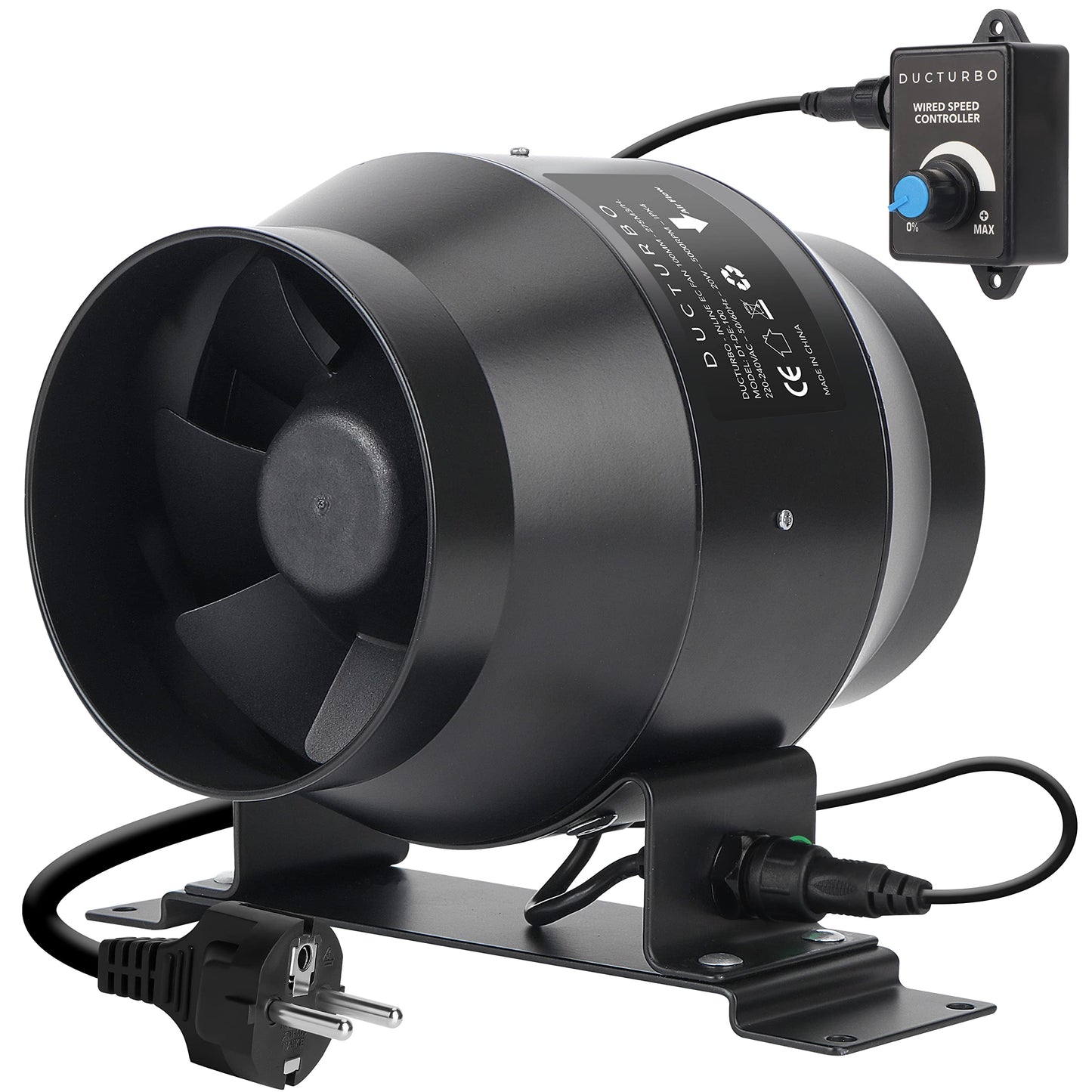DUCTURBO duct fan 100mm adjustable, 275m³/h inline duct fan exhaust fan ideal tube fan for grow tents, ventilation, and exhaust fans, lightweight, matte black