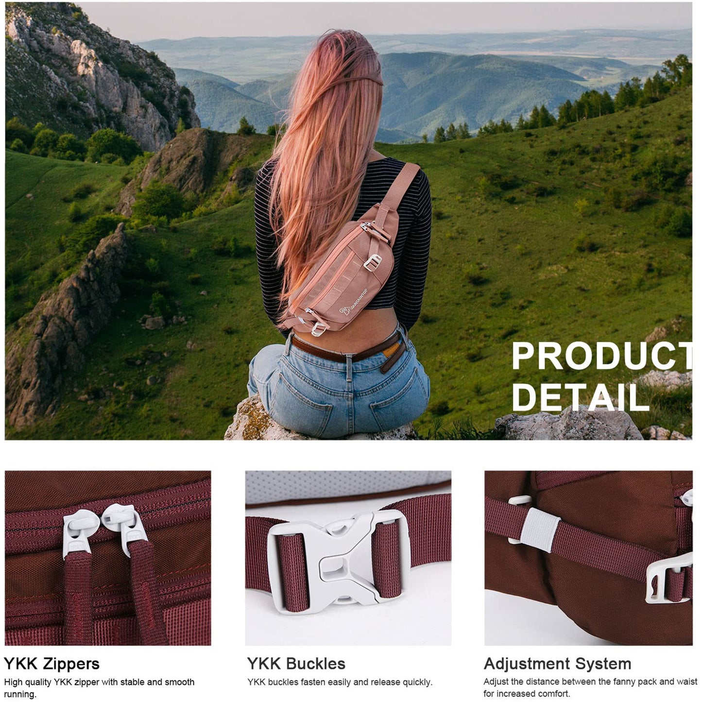 MOUNTAINTOP Waist Pack Women's Sports Waist Bag Lightweight Fanny Pack for Outdoor Hiking Travel Running Fitness Jogging (Reddish Brown)