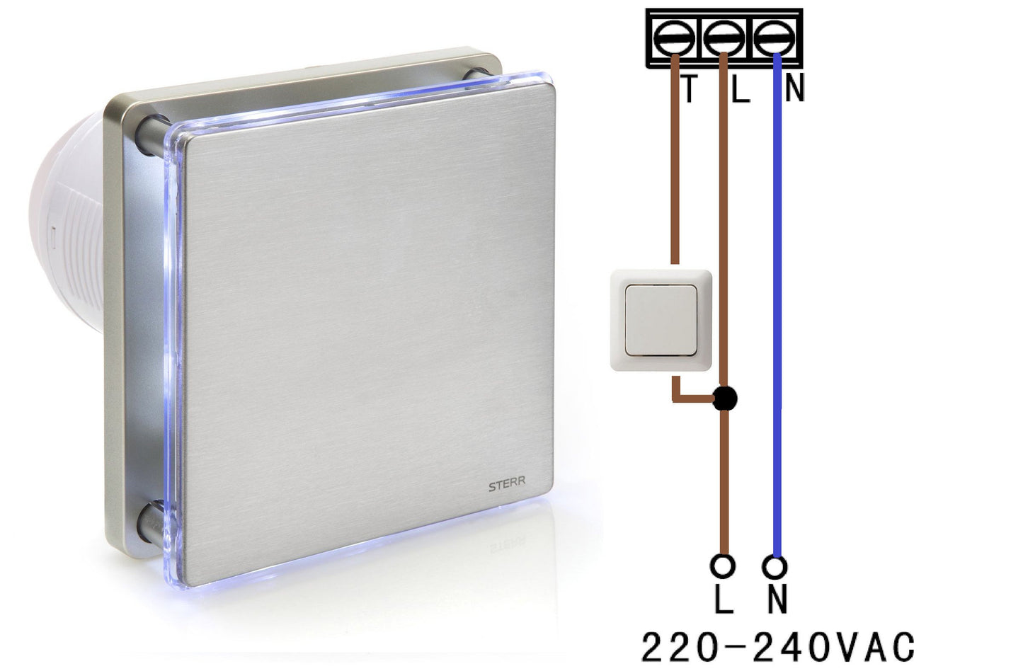 STERR 4" Silver Bathroom Extractor Fan with LED + Timer - Bathroom Ventilation Fan - Stainless Steel Front Cover - Modern Design - BFS100LT-S - 10 W