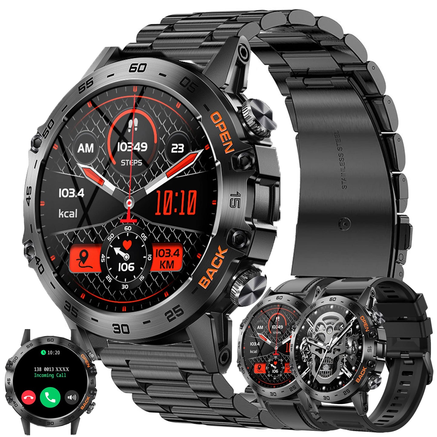 Men's smartwatch with phone function 1.39" full touchscreen watch fitness tracker 123 sports modes activity tracker 5ATM waterproof wristwatch with sleep monitor pedometer for Android iOS (Black)