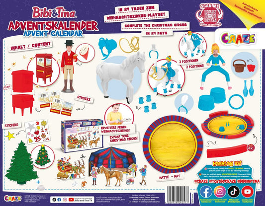 CRAZE Toy Advent Calendar Bibi & Tina Christmas Circus, Kids Advent Calendar with 24 great horse toys, complete game set