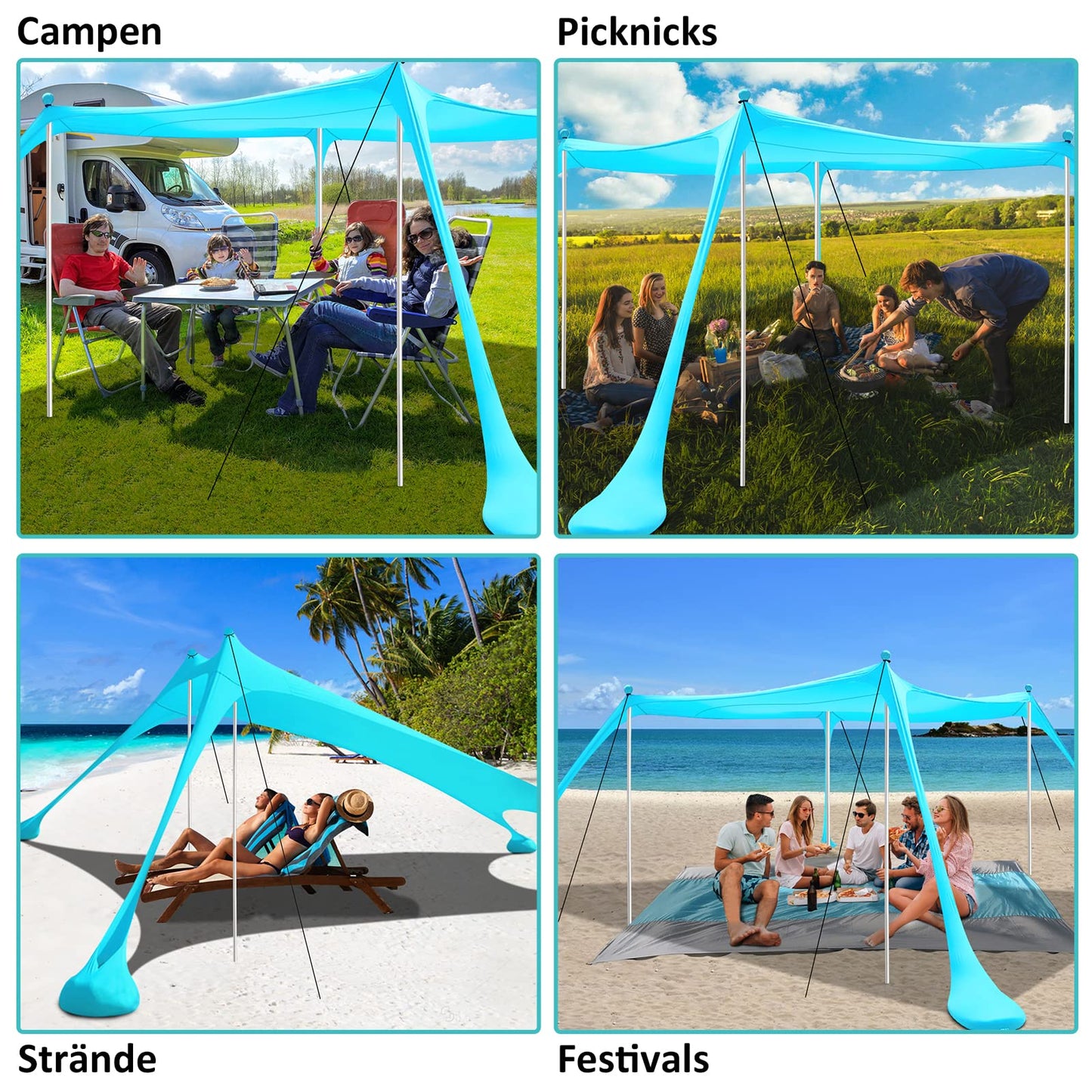 Beach tent UV protection riggoo sun tent sunshade beach tent 3x3m comfort outdoor shade for camping trips, fishing, backyard fun, or picnics (lake green)