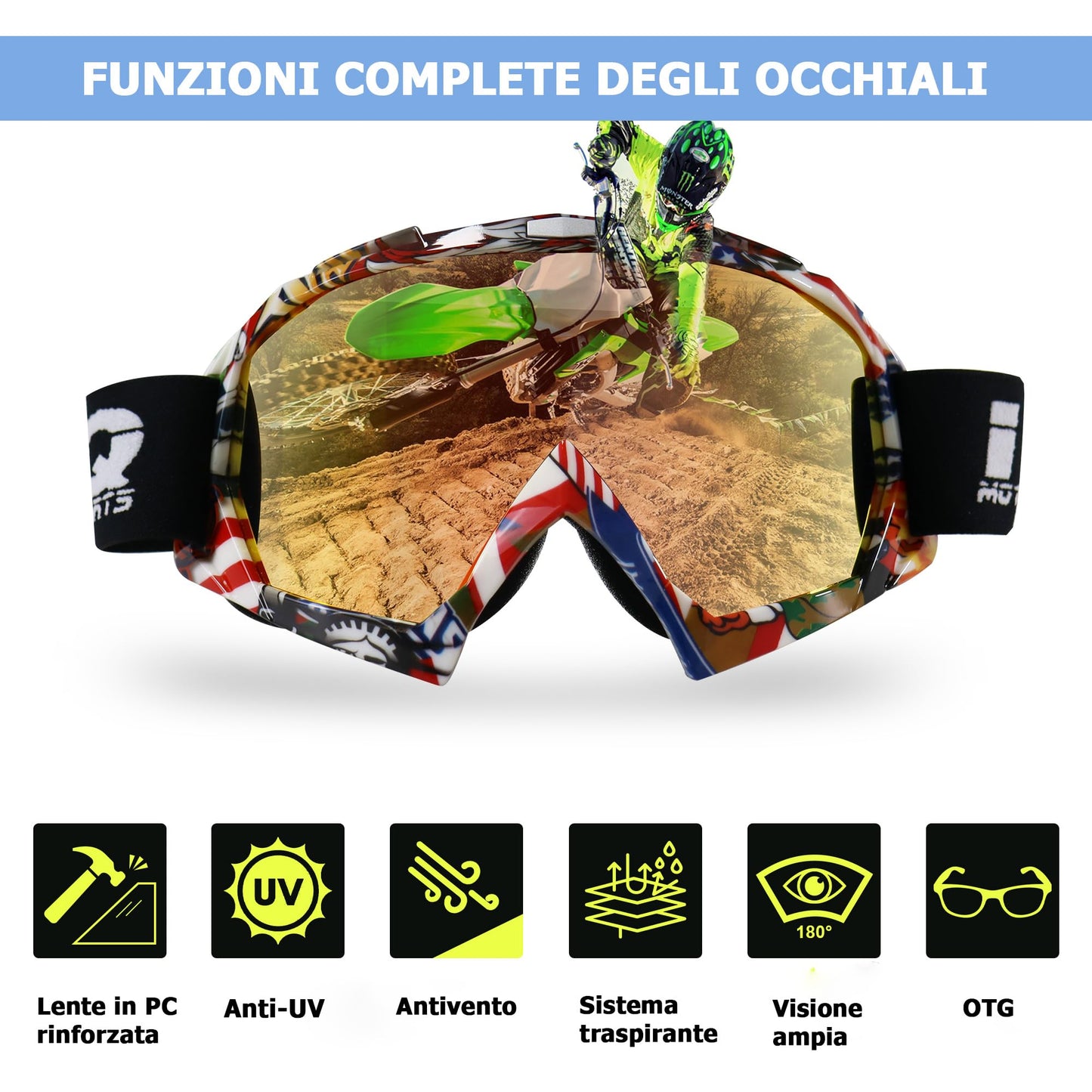 IIQBOVEN Motorcycle Goggles, Motocross Goggles, Dirt Bike Goggles, ATV Goggles, Off Road Goggles, Cycling Goggles, MX Goggles for Men Women Youth Fit Over Glasses UV400 Windproof Dustproof MTB Goggles