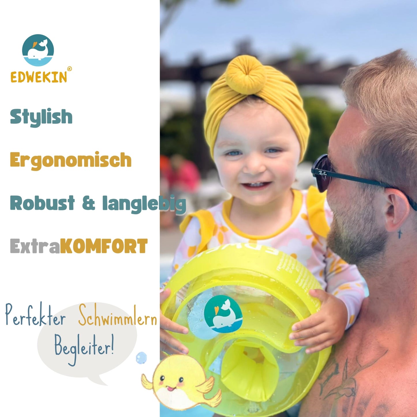 EDWEKIN® Premium Swim Arm Bands for Kids (1-6 years) | TÜV tested, extra-large air chambers | Perfect swim aid for babies and toddlers | Transparent design