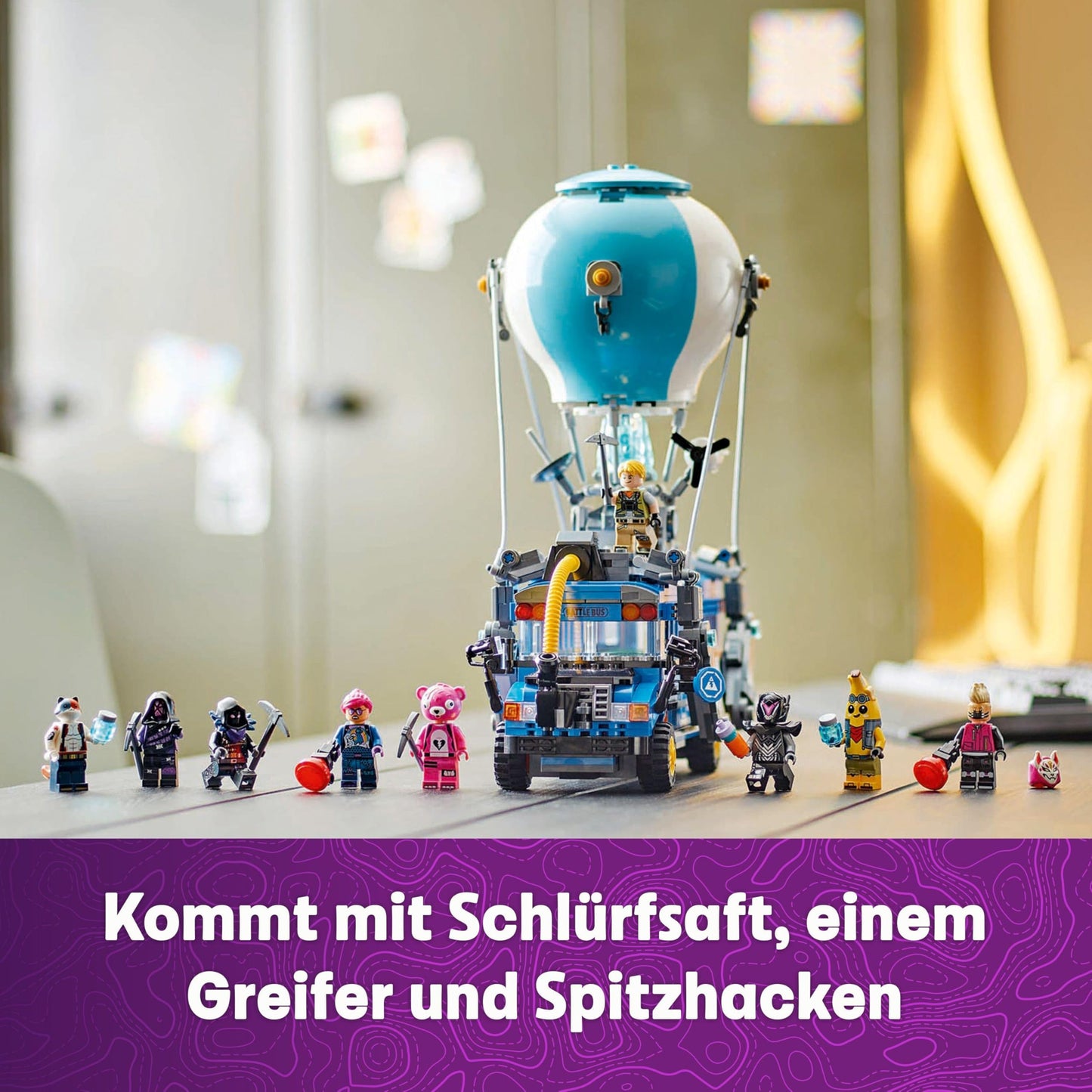 LEGO Fortnite Battle Bus - Toy vehicle from the video game with 9 minifigures and accessories. For gamers, boys, girls, and fans aged 10 and up. - 77073