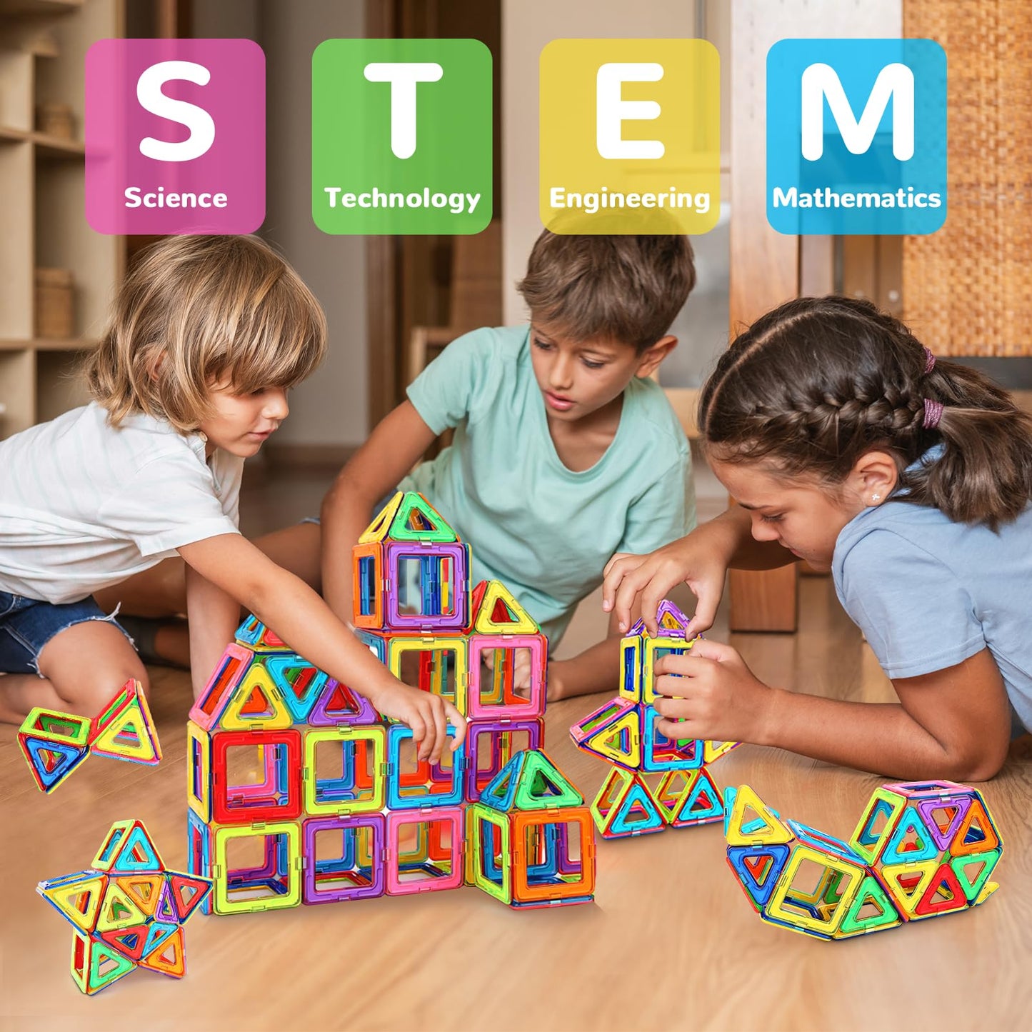 Magnetic building blocks, magnetic toys for kids, magnetic building blocks educational toy birthday preschool kids toddlers boys girls 3 years and up (48pcs Magnetic Tiles)