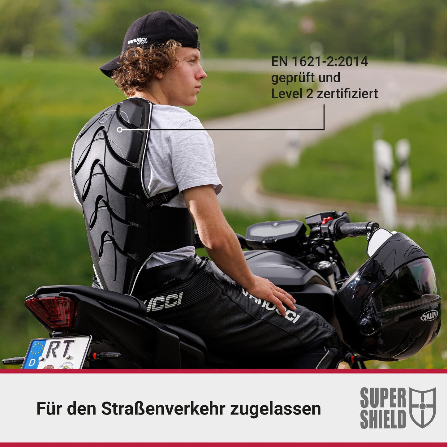 Super Shield 834 back protector for motorcycles, EN certified - Level 2, strap-on back protection, non-slip, lightweight, back protector for ski women, back protector for snowboard men, S