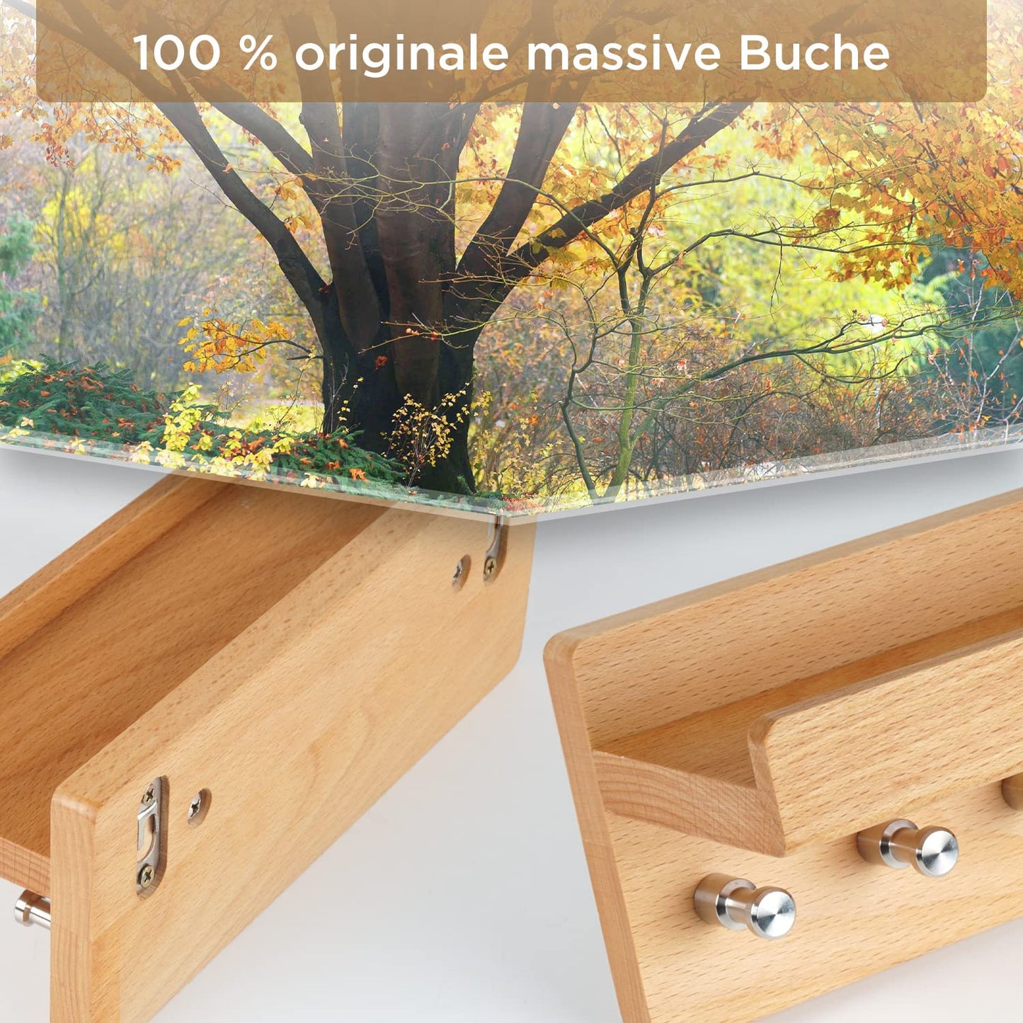 HOUSEIST key rack wood with shelf, wooden key box, key holder with stainless steel hooks, key tray wall, beech key board, key hooks key holder modern