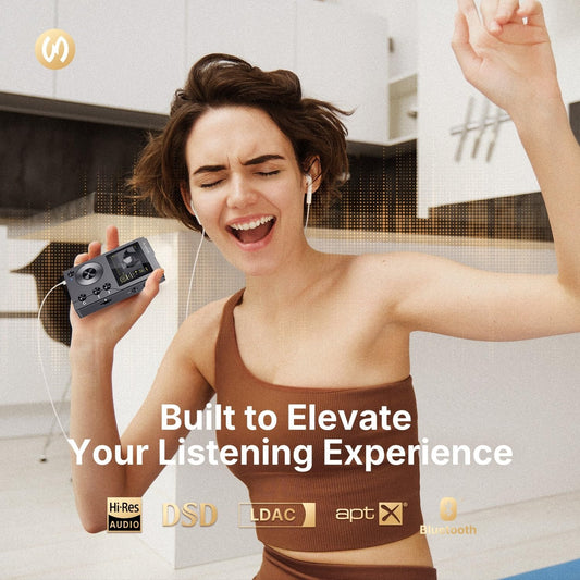 Surfans F20 - MP3 player with Bluetooth 5.2, DSD DAC, lossless high-resolution digital sound, portable audio player with 64GB memory card, expandable storage up to 256GB.