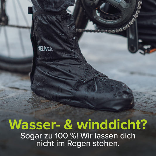 VELMIA Shoe Covers Waterproof Black I Rain Protection for Shoes on Bike with Reflective Material and Reinforced Toe I Rain Shoe Covers Bike