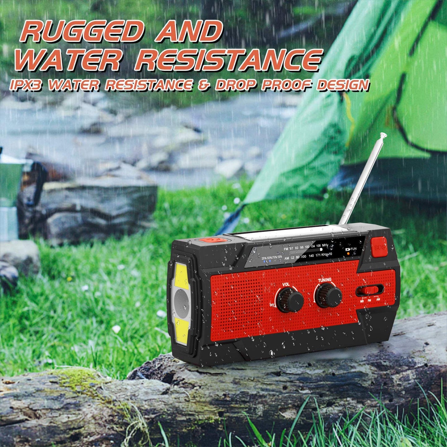 YIKANWEN Solar Radio, AM/FM Crank Radio Portable USB Emergency Radio with 4000mAh Rechargeable Battery and Hand Crank Dynamo for Camping, Travel (Red)