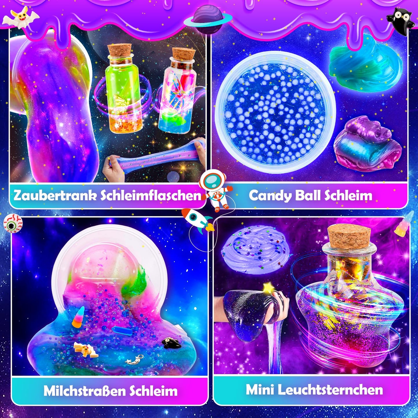 iKidiki slime kit for kids, ages 6-12. Perfect gift for girls and boys. DIY slime making set is a great birthday present idea. Toy suitable for children 6-12 years old.