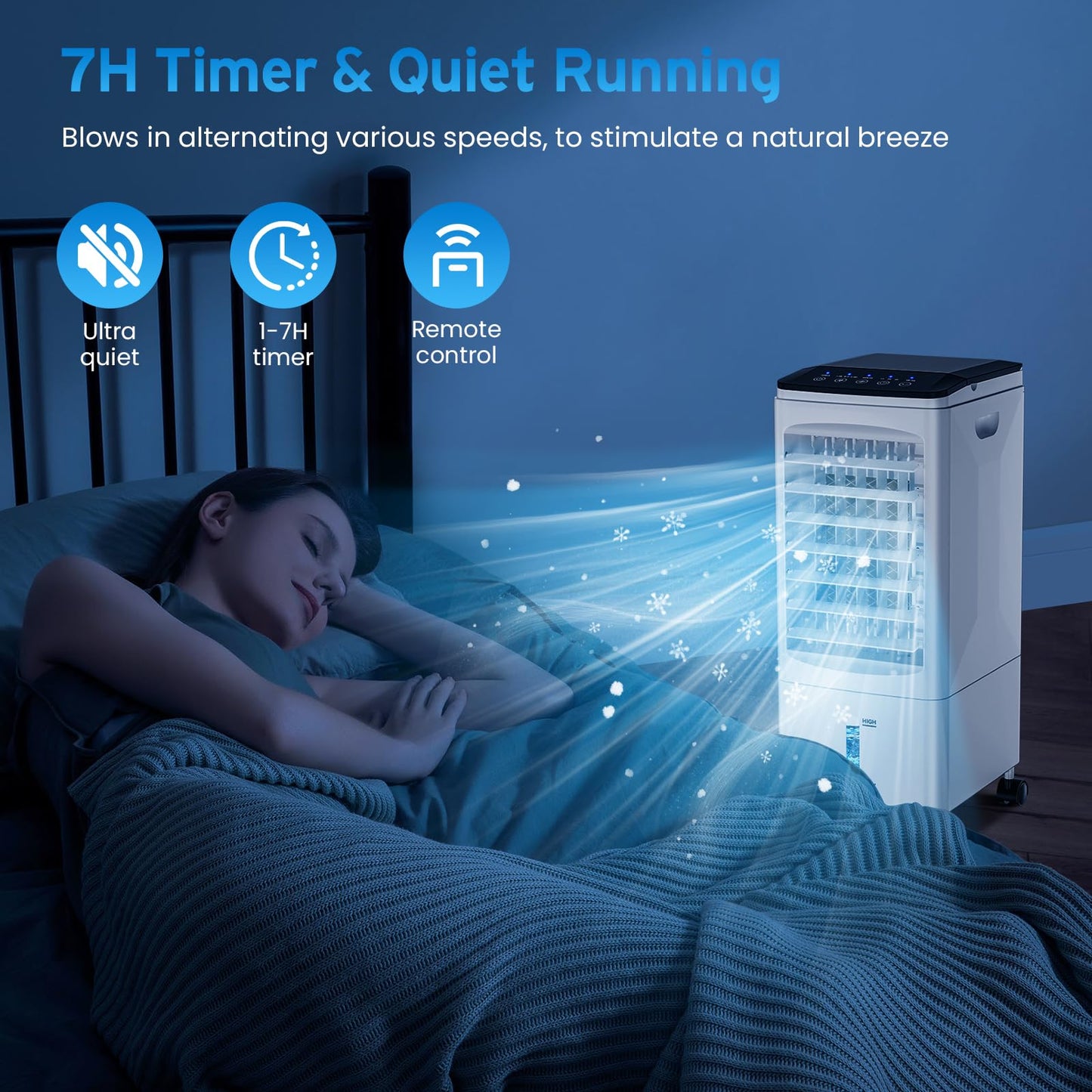 Air Conditioning Portable Air Cooler with Water Cooling Air Conditioning Without Exhaust Hose 60W Evaporative Cooler Oscillating 6L Water Tank 7h Timer 3 Cooling Packs