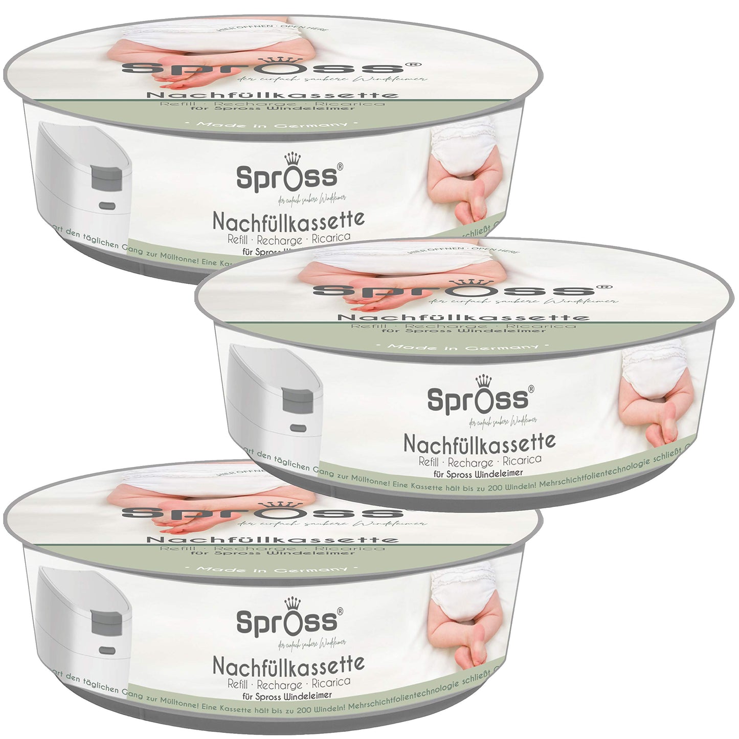 Spross Refill Cassettes for Spross Diaper Pail - 3 pieces - Protects against unpleasant odors.
