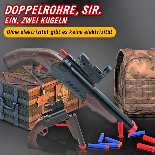 Double Barrel Soft Bullet Shot Toy Foam Blaster with Shell Ejection, 2 in 1 Foam Dart Blaster, Gift for Kids, Youth, Teen Toy Soft Bullet Educational Model Games for Boys 6+