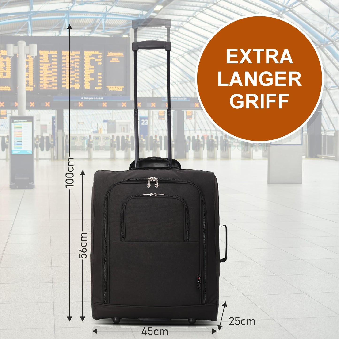 5 Cities 56x45x25 Trolley Suitcase Easyjet/British Airways/Jet2 Maximum size of cabin travel bag flight bag travel bag airplane, 56 cm, 60 liters, 2 year warranty (Black)