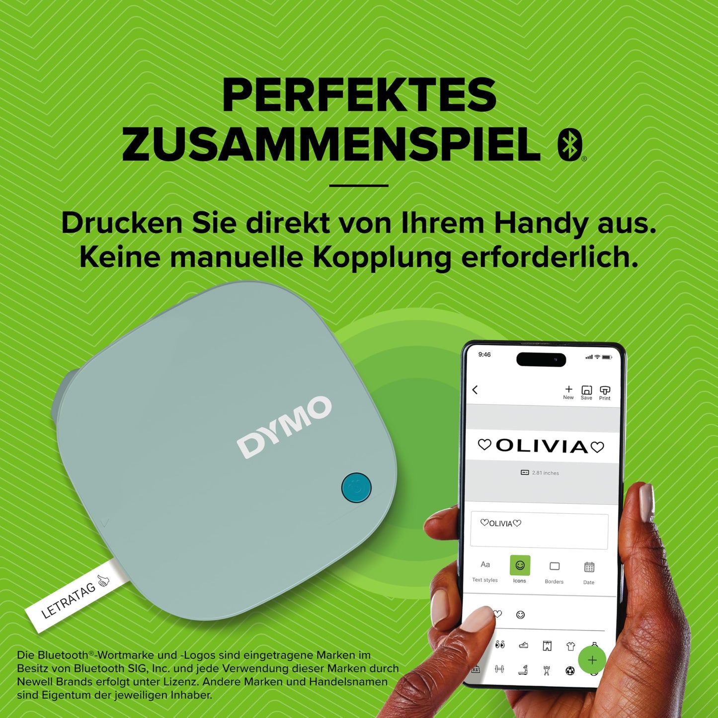 DYMO LetraTag 200B labeling device with Bluetooth. Compact label printer connects via Wireless Bluetooth technology. Includes 1 x paper label in White. Daydream Blue.