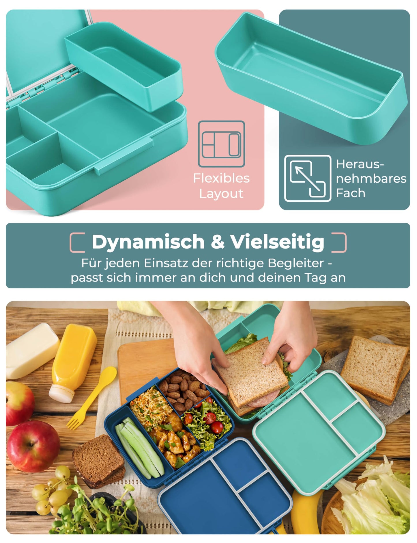 My Vesperbox - LIV - Bento Box for Kids - Made in Germany - Biobased - Leakproof & Divided - BPA Free - Extremely Durable - Lunchbox - Bento Box with Compartments - Snack Box.