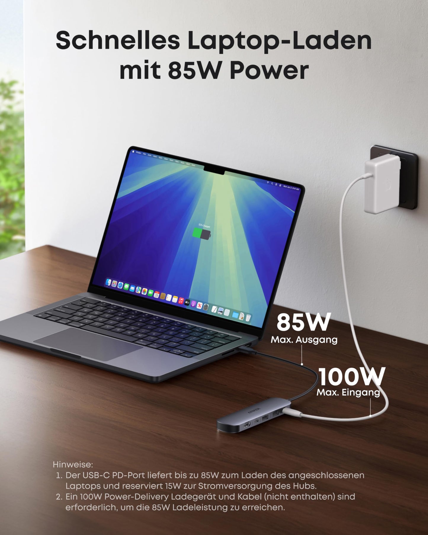 Anchor 7-in-1 USB-C Hub with 4K@60Hz HDMI, 100W Power Delivery, USB-A/C 3.0 Ports, and SD/microSD card reader for USB-C devices (without power adapter)