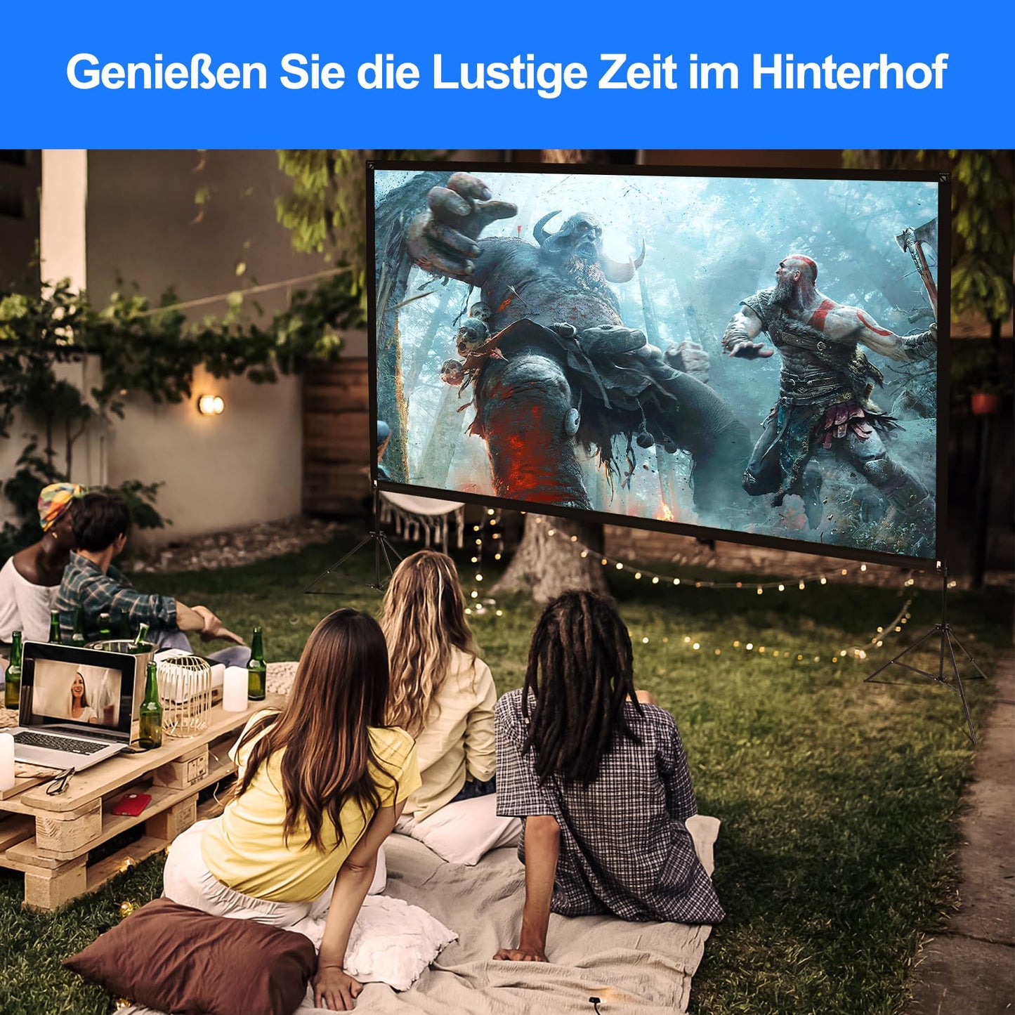 VISULAPEX 120" Projector Screen with Stand HD 4K, 16:9, 160° Viewing Angle Projector Screen with Tripod Quick Folding Portable for Home Theater, Camping, and Office Presentations