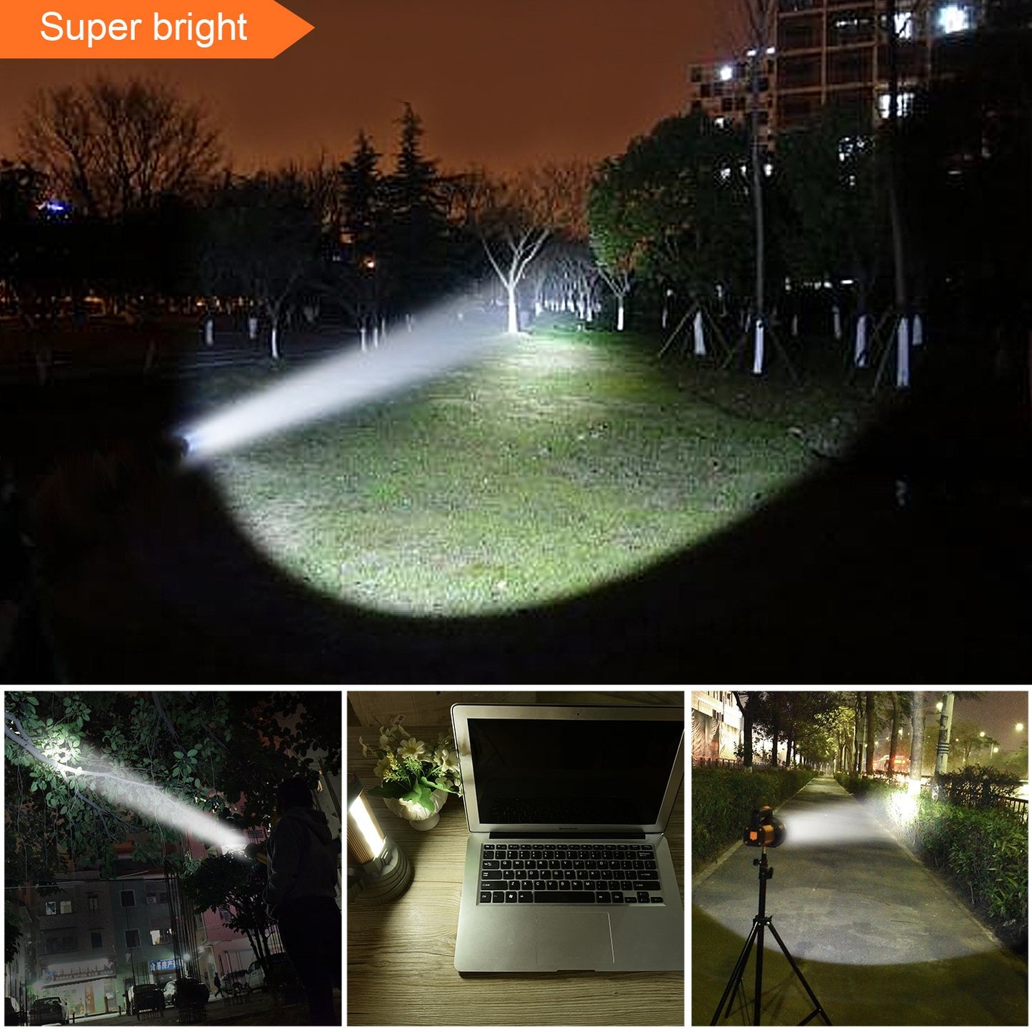 MAYTHANK LED flashlight extremely bright USB C rechargeable with lantern, large powerful metal spotlight large battery 10000mAh, handheld lamp 10000 lumens battery flashlight super bright, with handle carrying strap.
