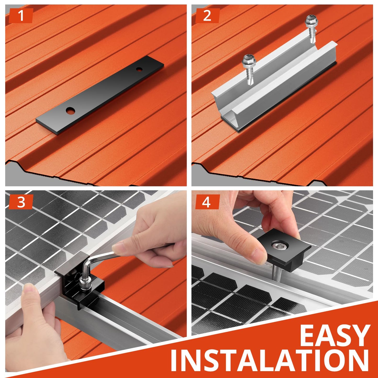 GETLITOOL Solar Module Mounting 4 Module Set, Solar Panel Mount - 12CM Aluminum Mounting Rail, Adjustable Clamp Kit for 30-35MM Thick Modules PV Mounting for Flat Roof Trapezoidal Sheet Tile Roof
