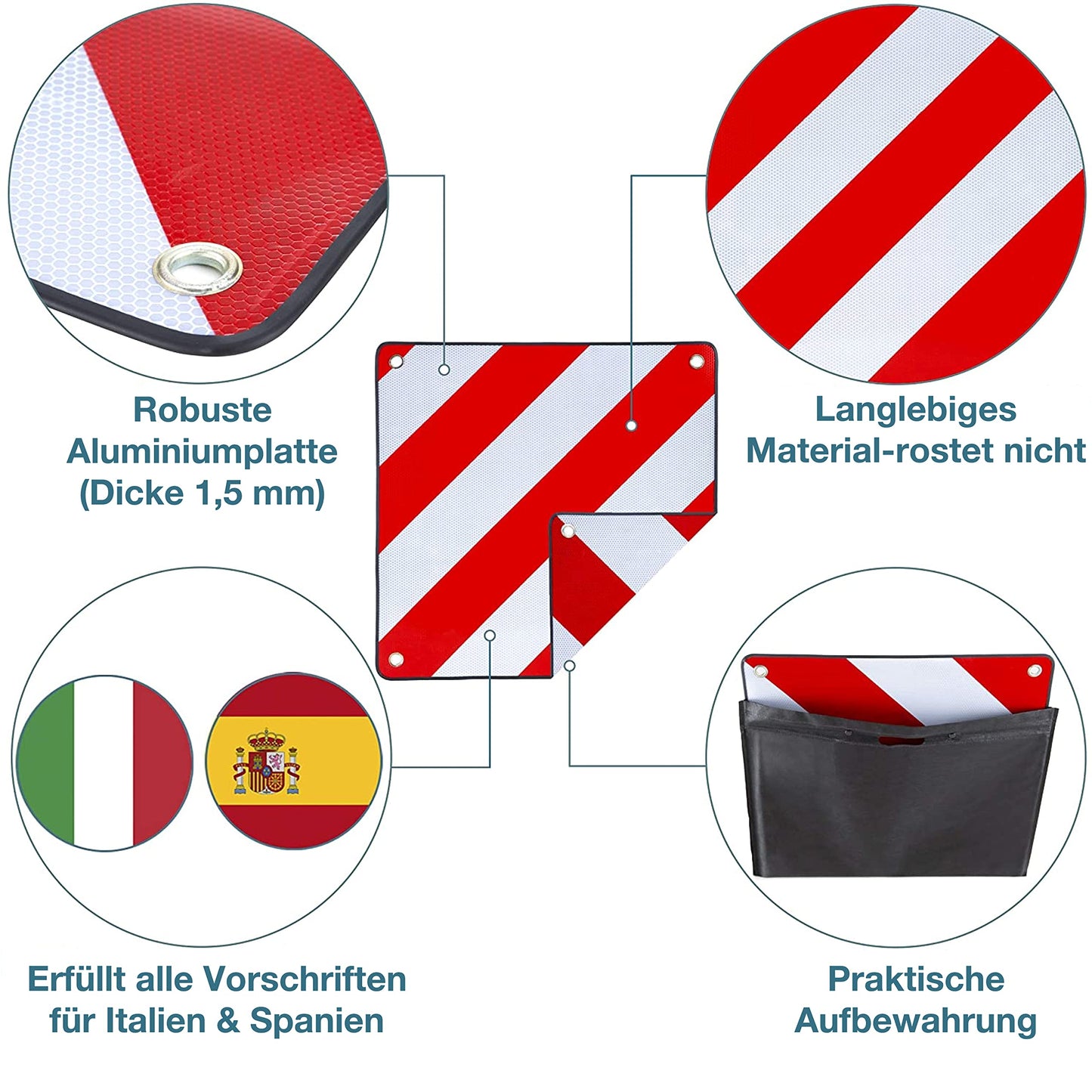 Smartpeas 2 In 1 Warning Sign Italy And Spain – For Bike Racks, Motorhomes Or Agriculture + Plus: Set Of 4 Rubber Bands