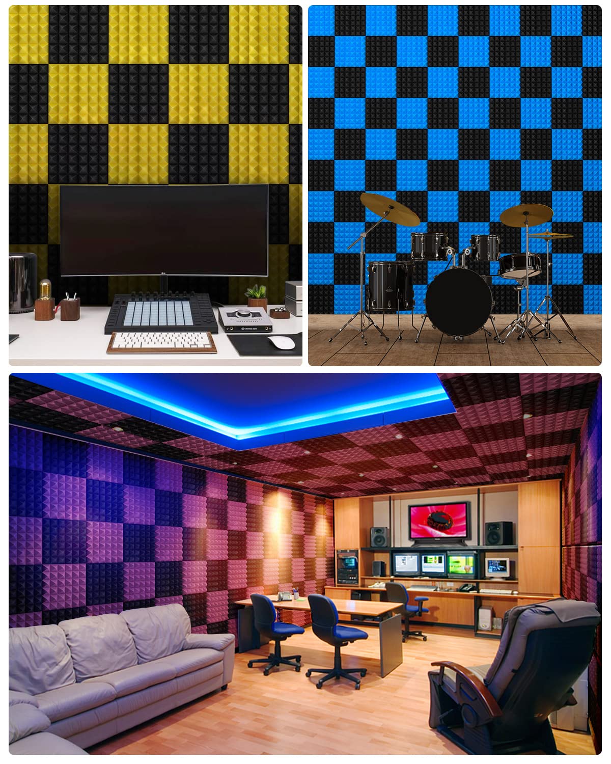 Acoustic Foam 12 Pieces Soundproofing High-Density Sound Absorber Wall Reduce Reverberation Noise for Podcast Recording Studio Soundproofing with 60pcs Stickers Included, 30x30x5cm.