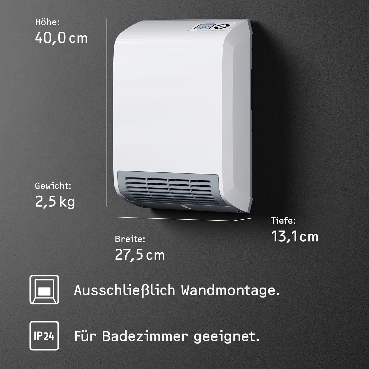 STIEBEL ELTRON Convector Heater CK 20 Trend LCD for approx. 25 m², TÜV tested, Made in Germany, LCD display, weekly timer, energy-efficient ceramic fan heater, bathroom, 2 kW, 236653.
